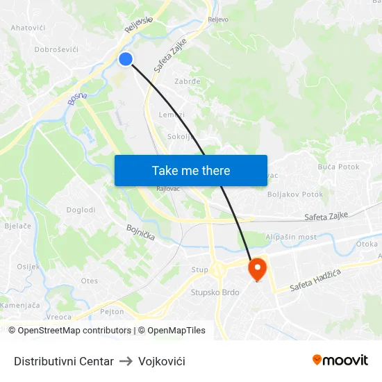 Distributivni Centar to Vojkovići map