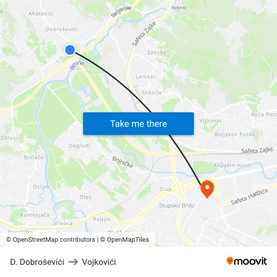 D. Dobroševići to Vojkovići map