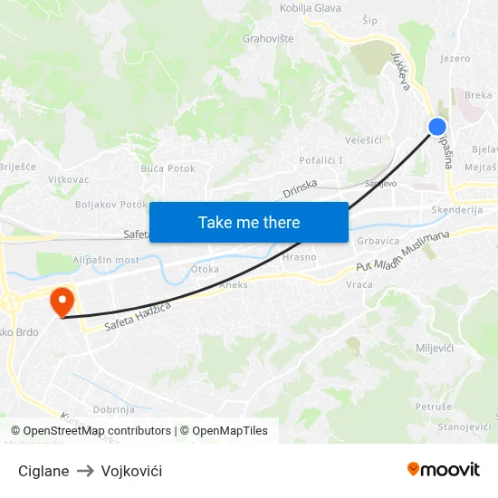 Ciglane to Vojkovići map