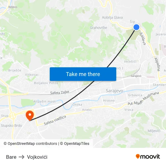 Bare to Vojkovići map