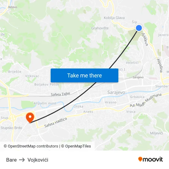 Bare to Vojkovići map