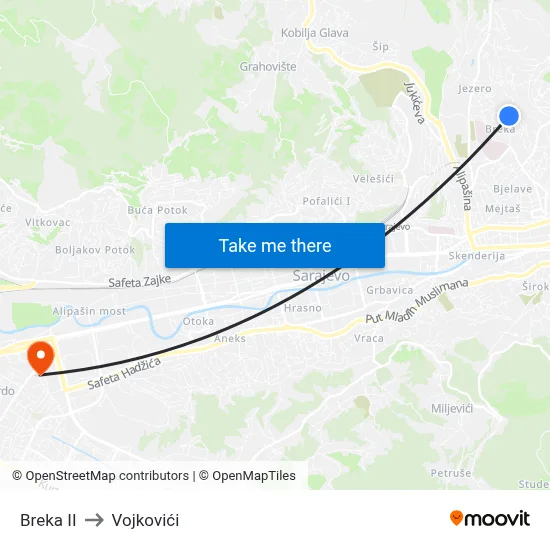 Breka II to Vojkovići map