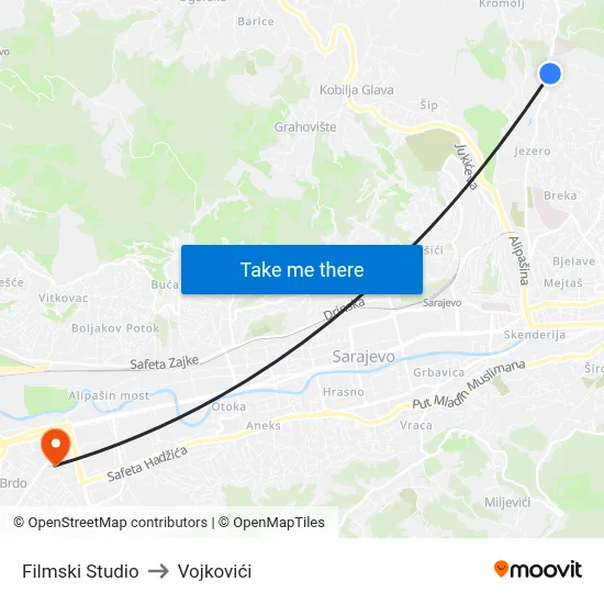 Filmski Studio to Vojkovići map