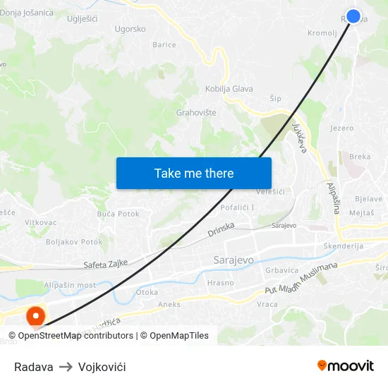 Radava to Vojkovići map