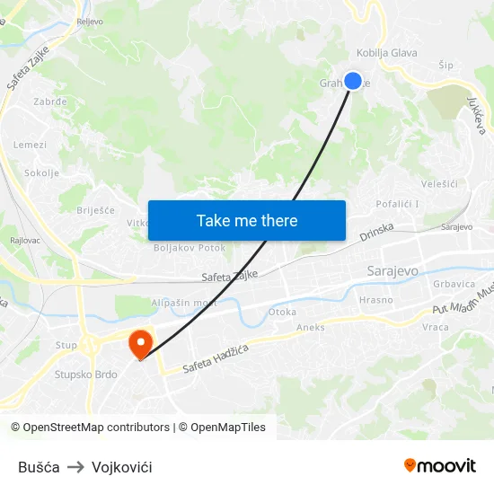 Bušća to Vojkovići map