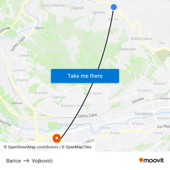 Barice to Vojkovići map