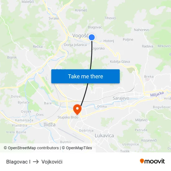 Blagovac I to Vojkovići map