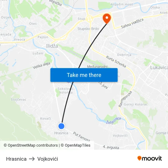 Hrasnica to Vojkovići map