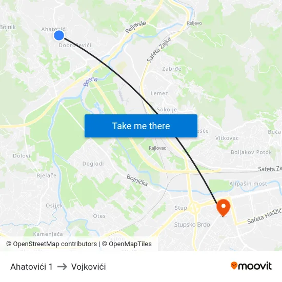Ahatovići 1 to Vojkovići map