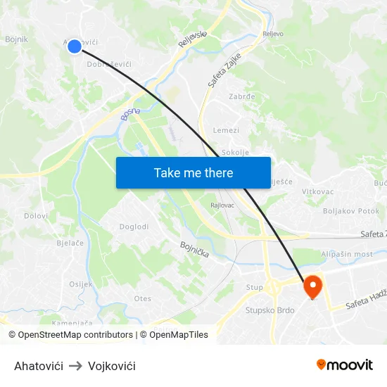 Ahatovići to Vojkovići map
