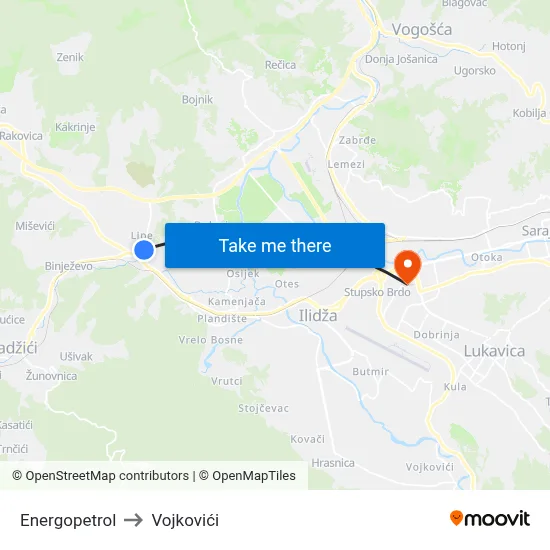 Energopetrol to Vojkovići map