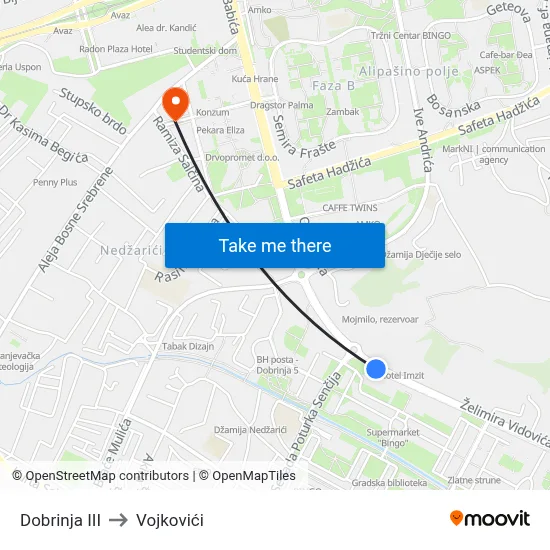 Dobrinja III to Vojkovići map