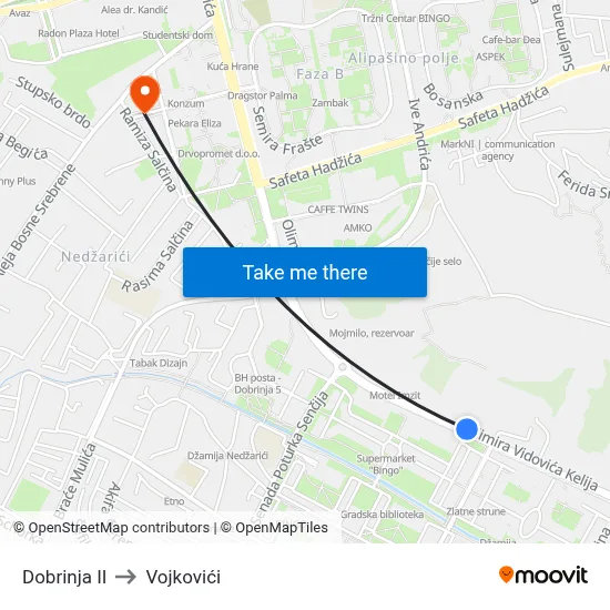 Dobrinja II to Vojkovići map