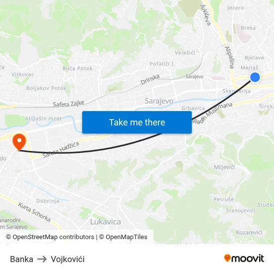 Banka to Vojkovići map