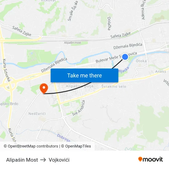 Alipašin Most to Vojkovići map