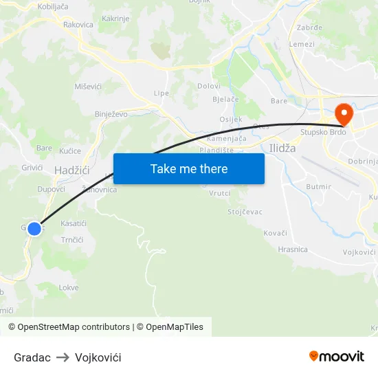 Gradac to Vojkovići map