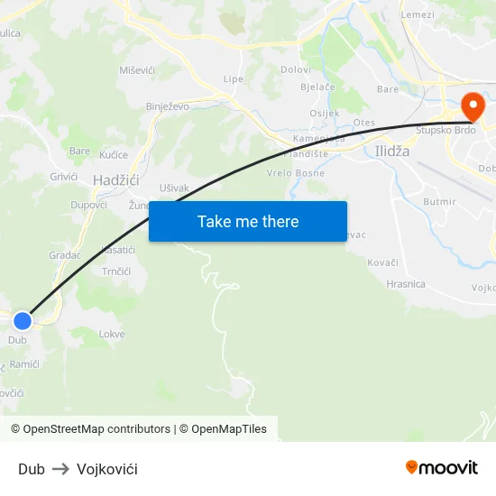 Dub to Vojkovići map
