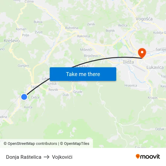 Donja Raštelica to Vojkovići map