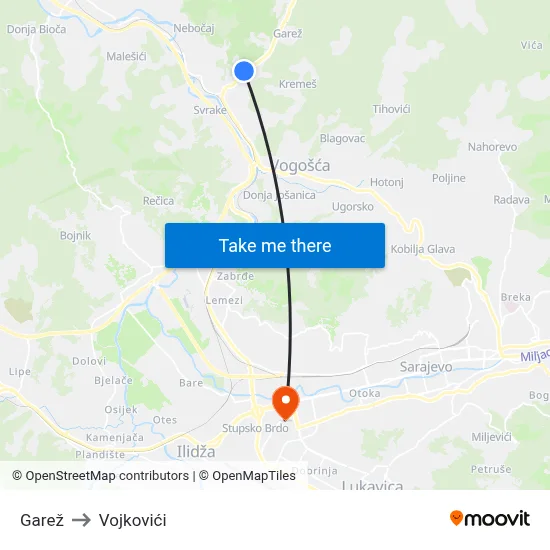 Garež to Vojkovići map