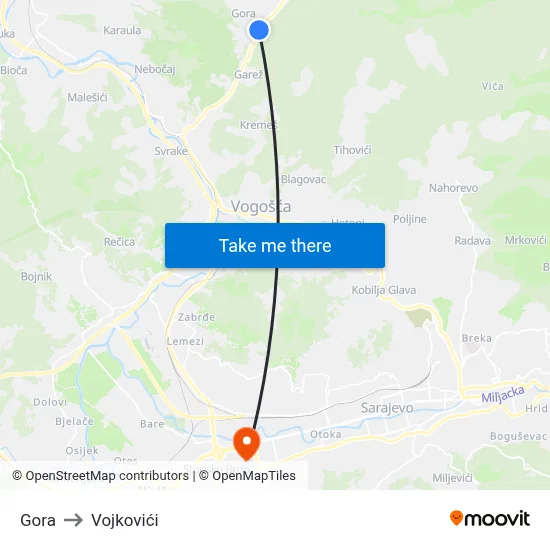 Gora to Vojkovići map