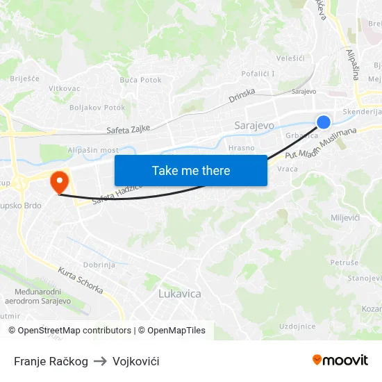 Franje Račkog to Vojkovići map