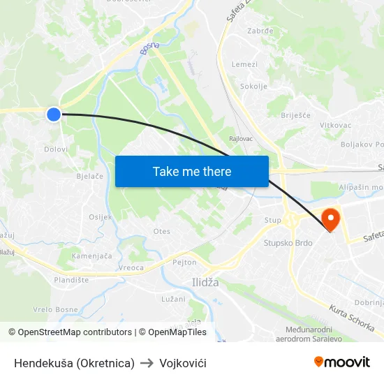 Hendekuša (Okretnica) to Vojkovići map