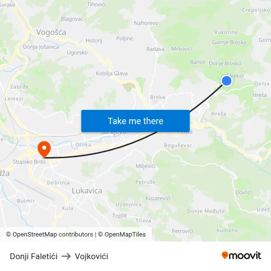 Donji Faletići to Vojkovići map
