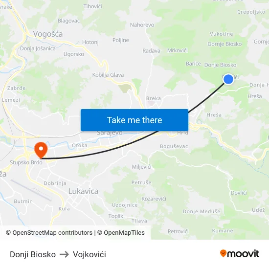 Donji Biosko to Vojkovići map