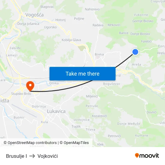 Brusulje I to Vojkovići map