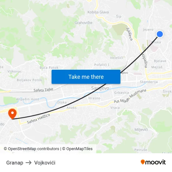 Granap to Vojkovići map