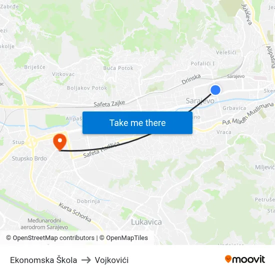 Ekonomska Škola to Vojkovići map