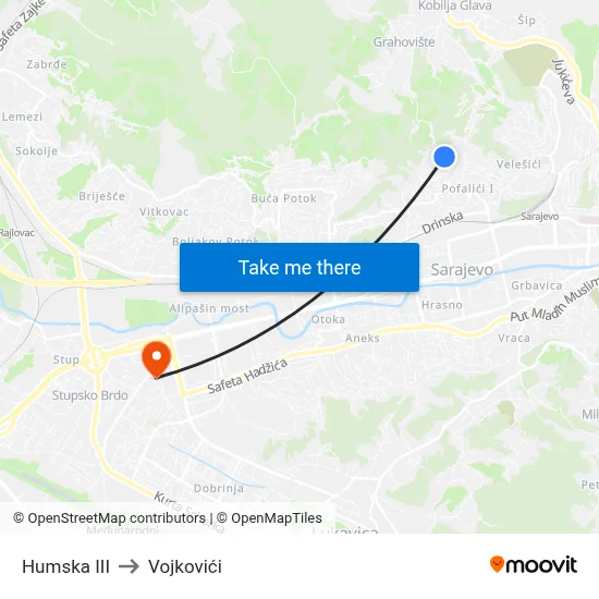 Humska III to Vojkovići map