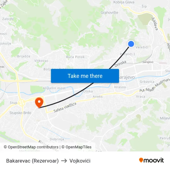 Bakarevac (Rezervoar) to Vojkovići map