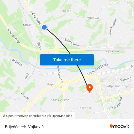 Briješće to Vojkovići map