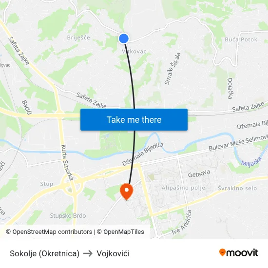 Sokolje (Okretnica) to Vojkovići map