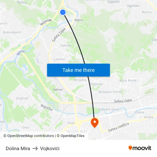 Dolina Mira to Vojkovići map