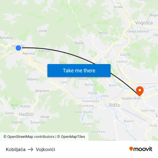 Kobiljača to Vojkovići map