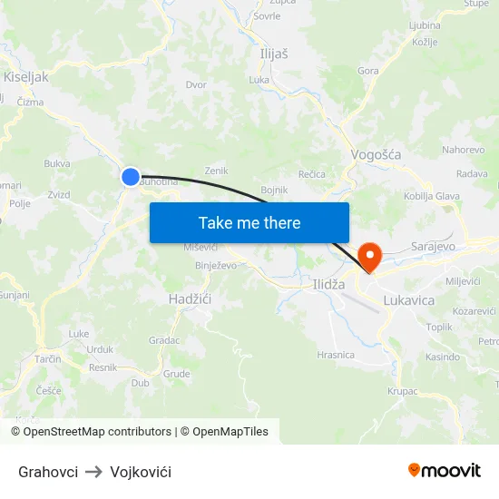 Grahovci to Vojkovići map