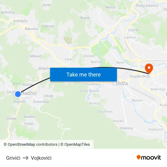 Grivići to Vojkovići map