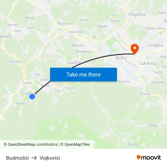 Budmolići to Vojkovići map