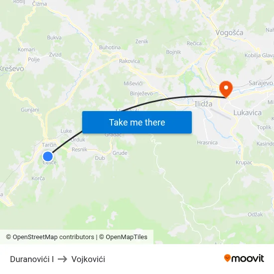 Duranovići I to Vojkovići map
