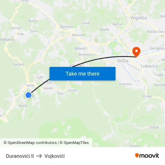 Duranovići II to Vojkovići map