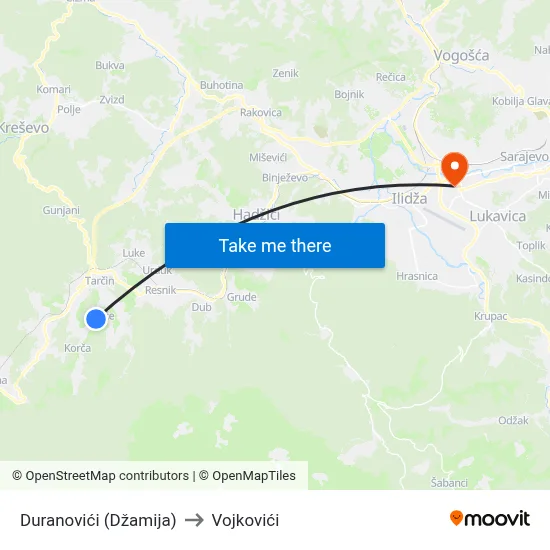 Duranovići (Džamija) to Vojkovići map