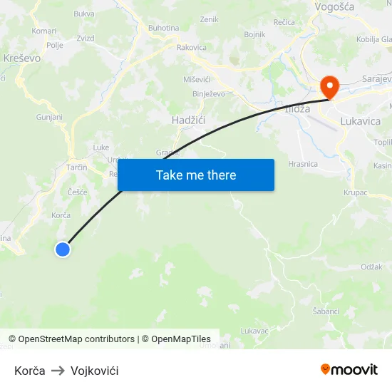 Korča to Vojkovići map