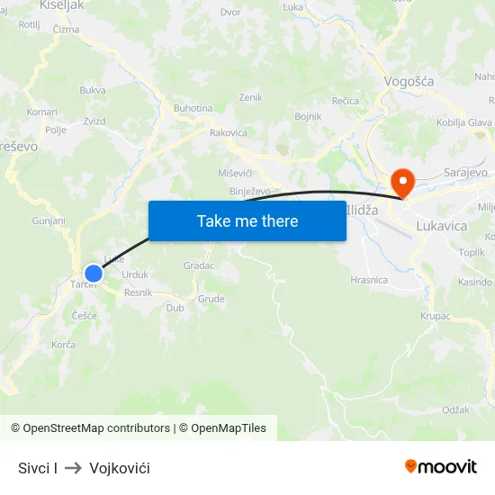 Sivci I to Vojkovići map