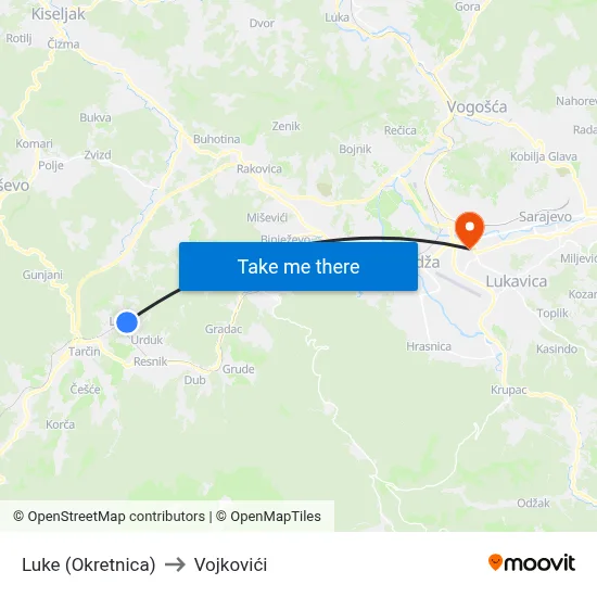Luke (Okretnica) to Vojkovići map