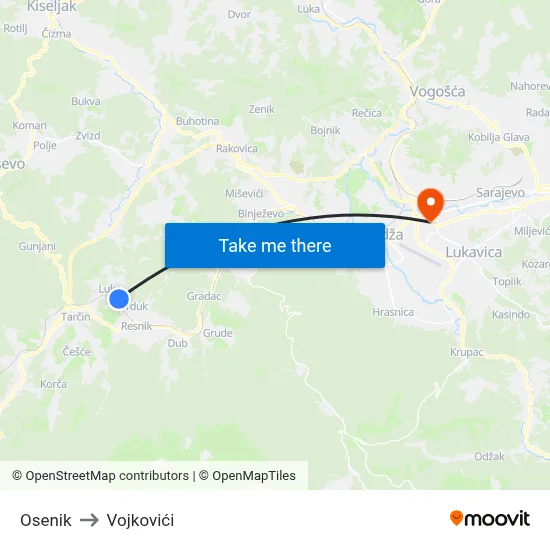 Osenik to Vojkovići map