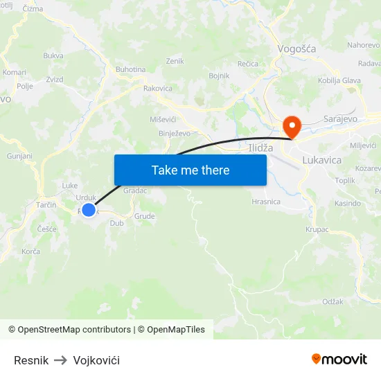 Resnik to Vojkovići map