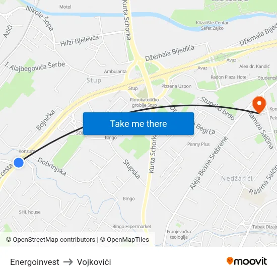 Energoinvest to Vojkovići map