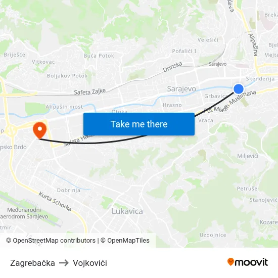 Zagrebačka to Vojkovići map